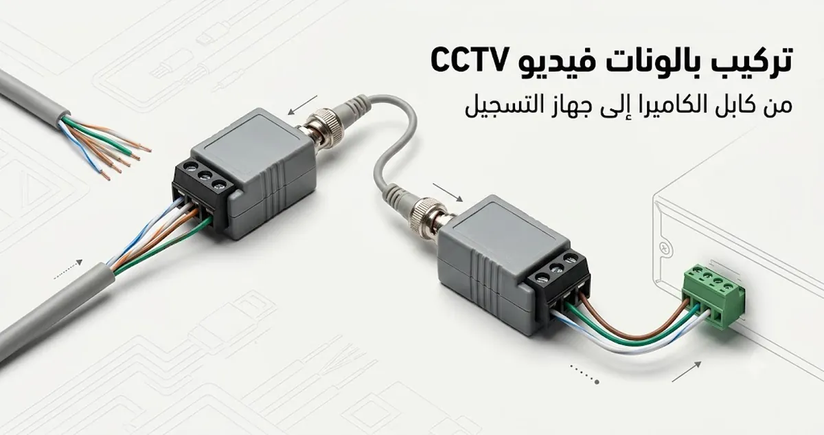 بالونات فيديو CCTV مركبة بين كابل كاميرا ونقطة اتصال جهاز التسجيل.