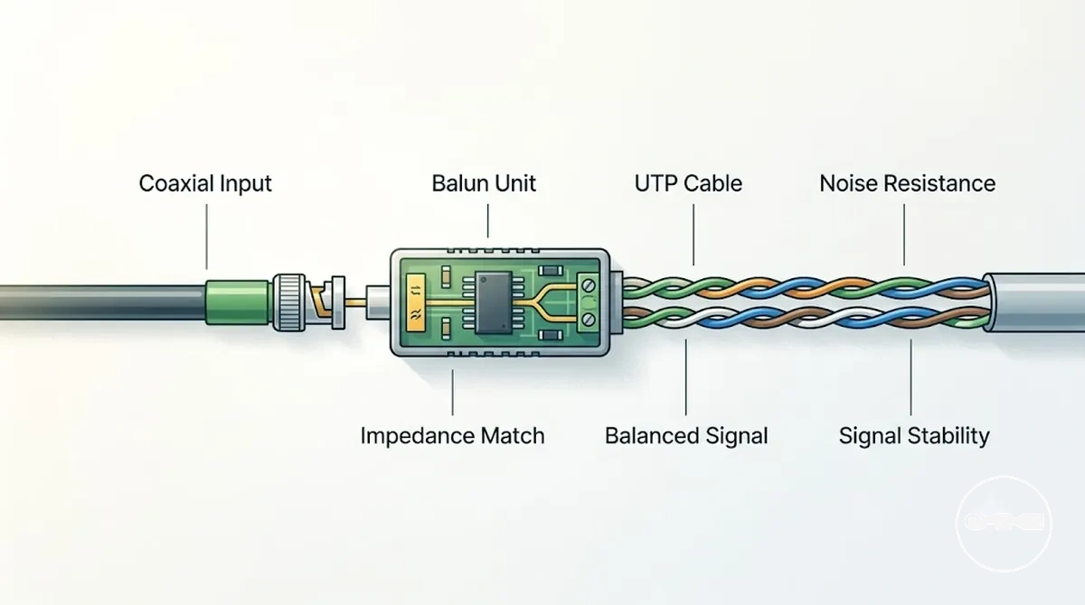 CCTV-Video-Balun, der in einer Twisted-Pair-Ethernet-Verkabelungsumgebung arbeitet