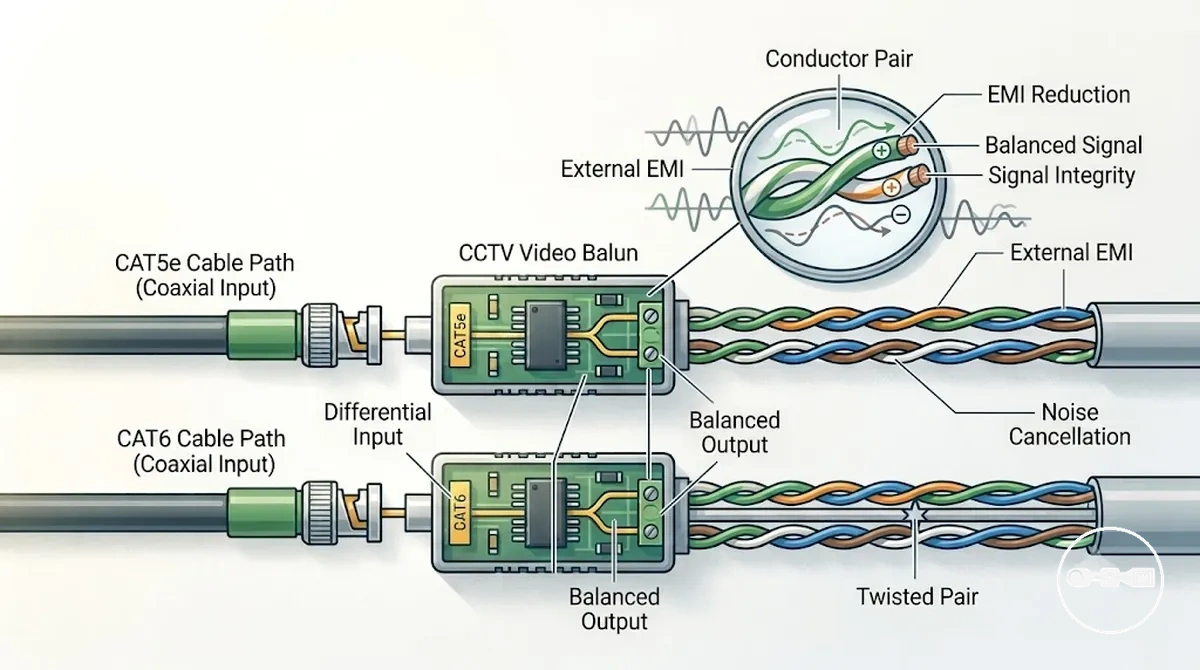UTP-Twisted-Pair-Struktur und CCTV-Video-Balun-Signalübertragungsverhalten