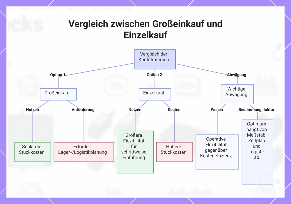 Vergleich zwischen Großeinkauf und Einzelkauf