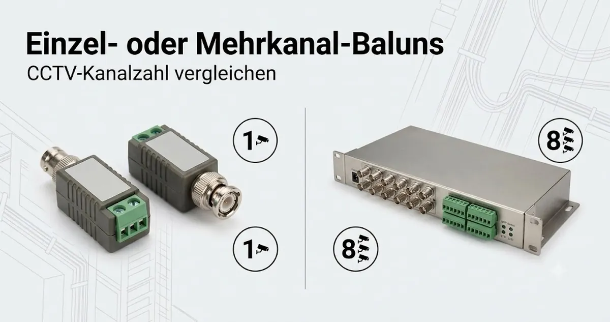 Einzelkanal- und Mehrkanal-CCTV-Video-Baluns zur Gegenüberstellung der Kanalzahl.