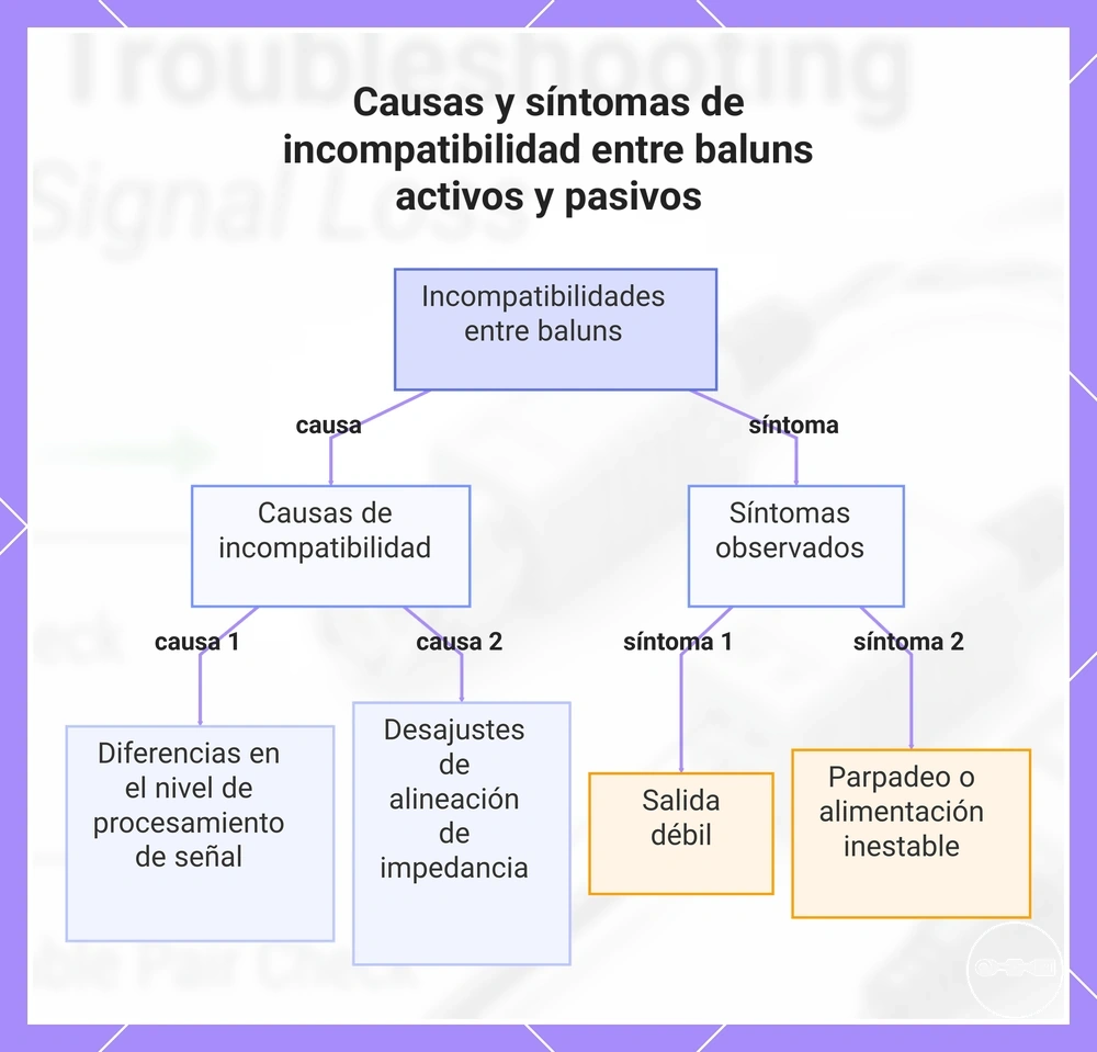 Causas y síntomas de incompatibilidad entre baluns activos y pasivos