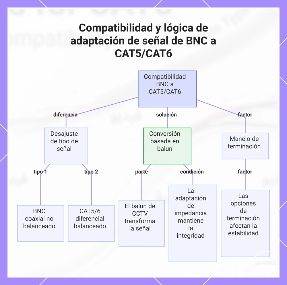 Compatibilidad y lógica de adaptación de señal de BNC a CAT5/CAT6