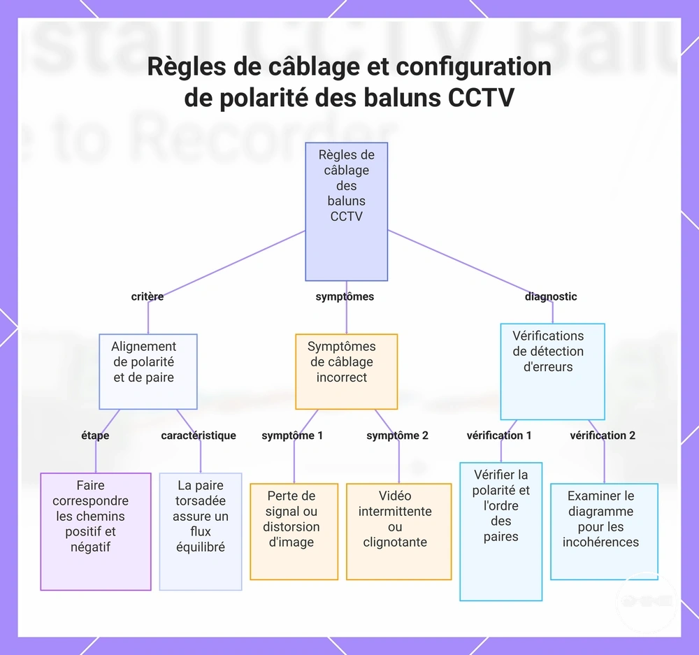 Règles de câblage et configuration de polarité des baluns CCTV