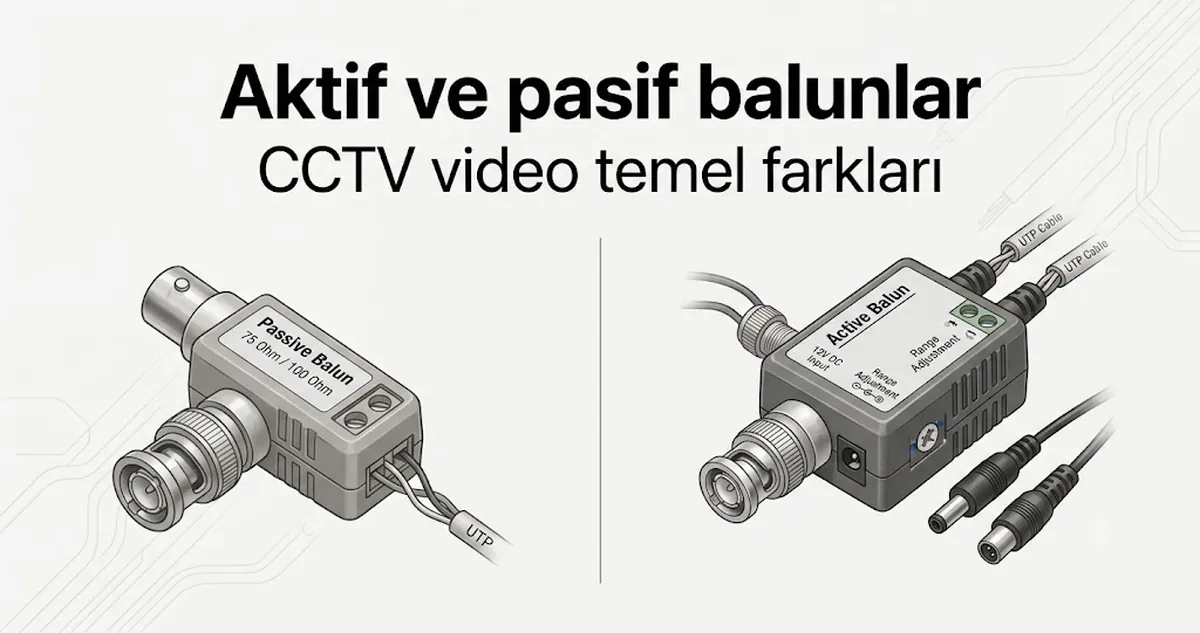 Tür karşılaştırması için yan yana gösterilen aktif ve pasif CCTV video balunları.