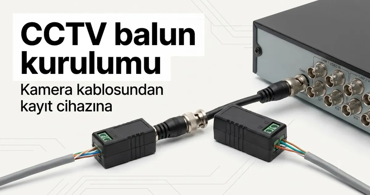 Kamera kablosu ile kayıt cihazı bağlantı noktası arasına kurulmuş CCTV video balunları.